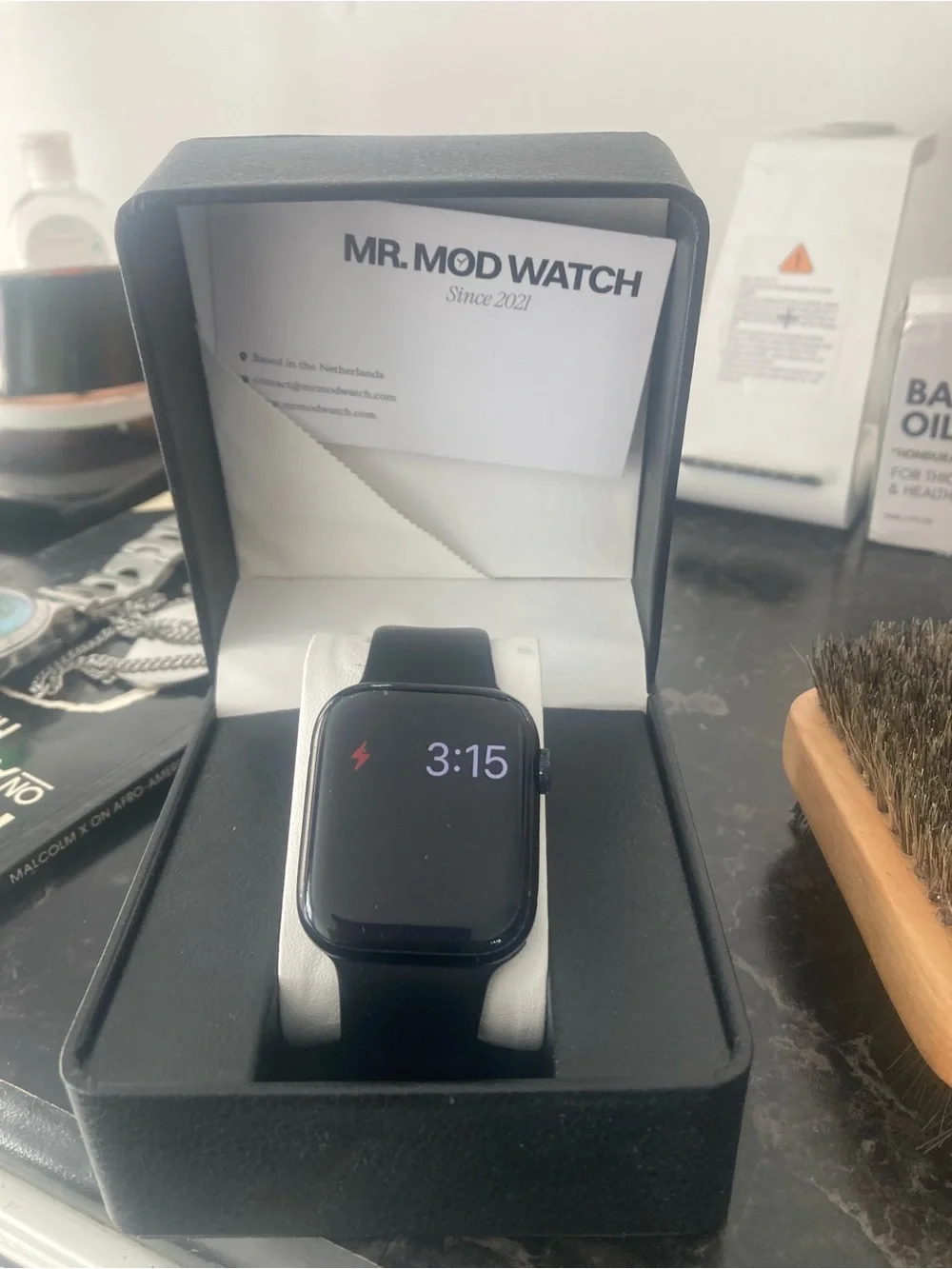 Black Smartwatch with Black Silicone Band